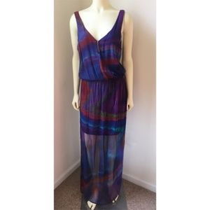Rory Beca Silk Sheer Tie Dye Maxi Blouson Dress S